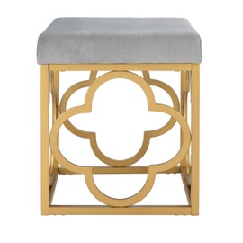 Safavieh Home Fleur Glam Velvet Square Ottoman, Grey/Gold
