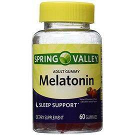 Spring Valley Melatonina para adultos con sabor a fresa natural, botella individual con 60 gomitas