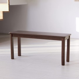 Livinia Cabin 37.4" Wooden Dining Bench/Small Modern Farmhouse Malaysian Oak Wood Bench (Walnut)