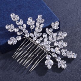 Missgrace Bride Wedding Silver Flower Hair Comb Bridal Headpieces Women Rhinestone Hair Pieces Bridesmaid Side Hair Combs Hair Accessories for Women