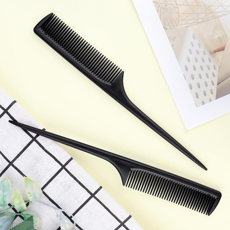 2 Pack Rat Tail Comb for Root Teasing, Black Fine