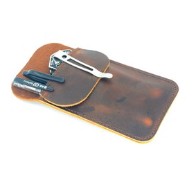 COLEAT Leather EDC Pocket Slip, Men Sheath Knife Pouch Army Knife Sleeve & Pen Holder for Everyday Carry, Camping Accessories Brown
