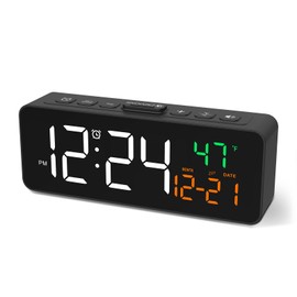 Netzu 3-in-1 Digital Clocks for Living Room with Temperature, Date & Time Display - 4 Levels Birghtness, 3 Volumes, Plug-in Alarm Clock for Bedroom, Office