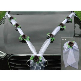 Organza M + Bow Car Jewellery Bridal Couple Rose Decoration Car Decoration Wedding Car Wedding Decoration Ratan Garland Car ... (Black White)
