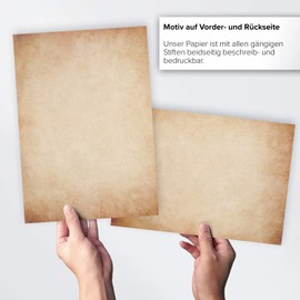 50 Sheets of Letter Paper (A4) | Old Paper - Vintage Brown | Design Paper | Elegant Design Printer Paper | Printed on Both Sides | Craft Paper Beige Old | 90 g/m²
