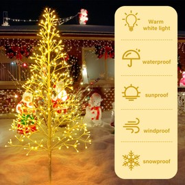 VIHOSE Christmas Lighted Birch Trees Alpine Artificial Christmas Tree Bendable Twig Warm White Lighted Trees Artificial Twig Fairy Light Tree for Home Christmas Party Holiday Decor(6 ft/ 384 LED)