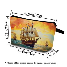 YULUENZE Vintage Barque Makeup Bag Cute Small Organizer Bag with Zipper Vintage Barque Cosmetic Bag Aesthetic Birthday Present for Women Sisters Friends