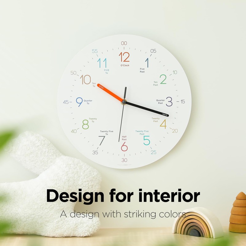 mooas 3D Numbers Modern Wall Clock, 12" Silent Non-Ticking Sweep