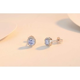 Qings 12 Birthstone Earrings Women's Birthstone Stud Earrings Gemstone Silver 925 Small Round Cubic Zirconia Stud Earrings with Birthstone Birthday Mother's Day Gift for Mum Women, No metal type., June - Moonstone