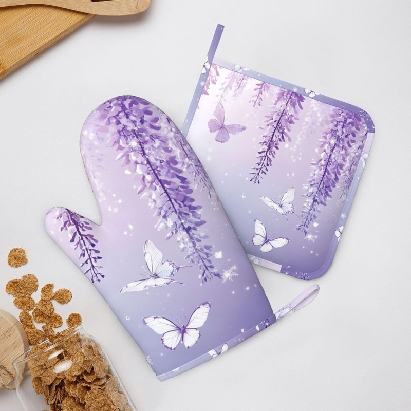 Oven Mitts and Pot Holders Lavender Butterfly Light Purple Flower
