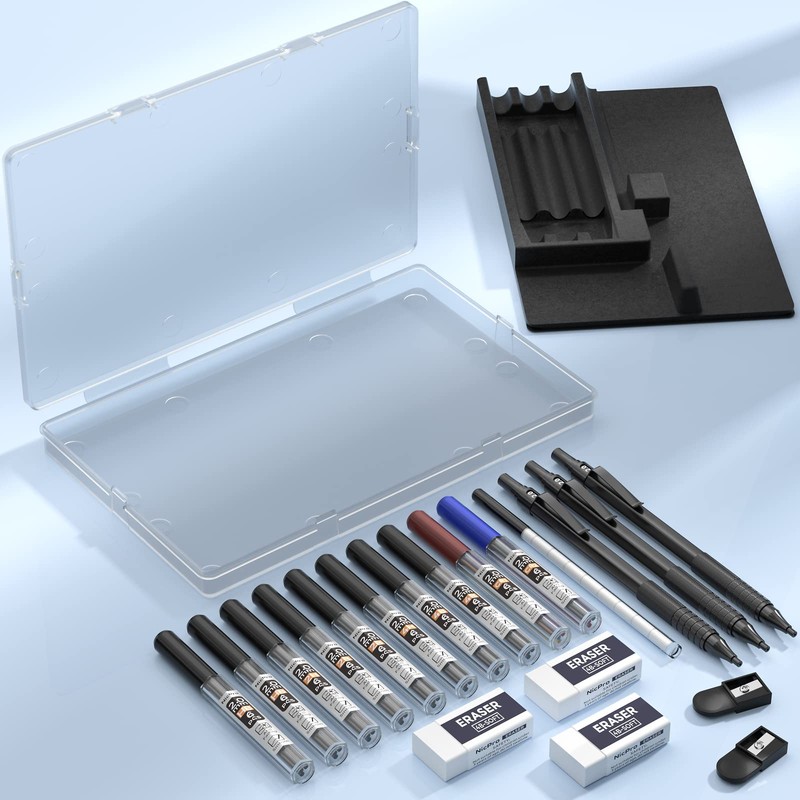 Nicpro Black Metal 2.0 Mechanical Pencil Set with Case, 3