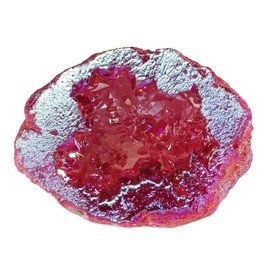 Nupuyai Titanium Coated Crystal Geode Quartz Rainbow Cluster Natural Crystal Stone Decoration for Home Collection and Gifts - Red