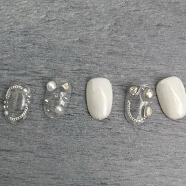 ˡᴬᴺᵀᶤˡ Pearl Pebble Handmade Nail Tip - Short Oval Mini / ˡᴬᴺᵀᶤˡ 진주 조약돌 수제네일 팁 - 숏오발미니