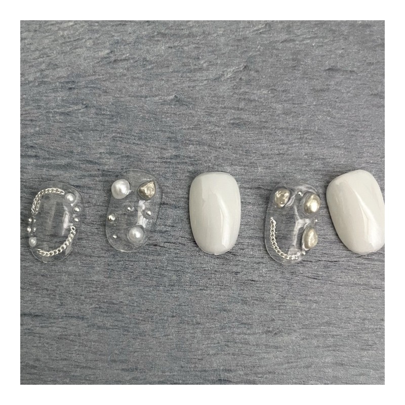 ˡᴬᴺᵀᶤˡ Pearl Pebble Handmade Nail Tip - Short Oval Mini