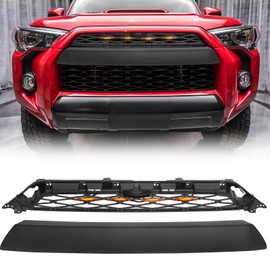 IGLDIPUO Front Grille Compatible with 2016 2017 2018 2019 4Runner SR5 TRD Mesh Front Hollow Grill with LED Lights Black ABS Replacement Grill