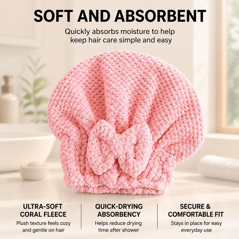 Hair Wrap Towel Set - Hair Towel Cap - Coral