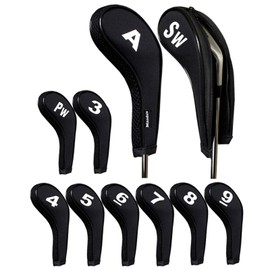 Andux Count Printed Golf Iron Covers with Zipper Long Neck 10pcs/set (Black)