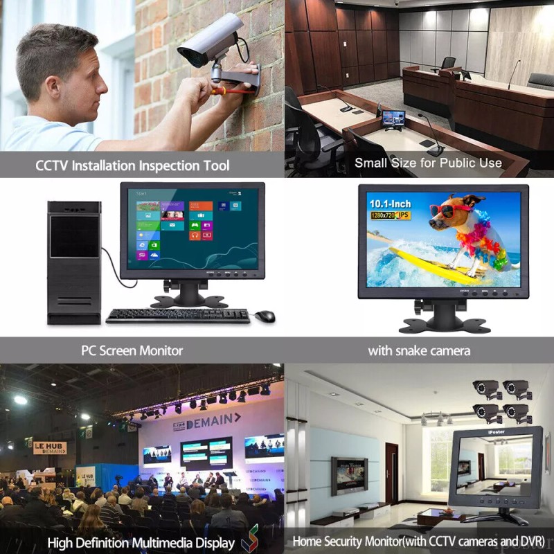iPoster 10.1" HD CCTV LCD Screen Monitor PC AV/RCA/VGA/HDM