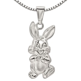 CLEVER SCHMUCK Set Silver Rabbit Pendant 19 mm on Both Sides Plastic View Front Matt and Shiny Back with a Venezia Chain 40 cm Sterling Silver 925, Pendant matt and shiny combined, chain shiny, No