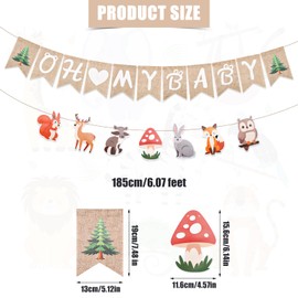 Pack of 2 Oh Baby Banners, 185 cm Baby Shower Decorations, Cute Mushroom Reindeer Rabbit Owl Welcome Baby Garlands, Cute Baby Shower Sign, Gender Reveal Decor for Party with Forest Animal Motifs