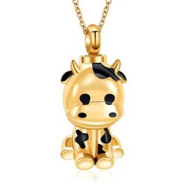 constantlife Cremation Jewelry for Ashes Stainless Steel Cute Cow Urn Necklace Memorial Pendant Human Pet Ash Holder Keepsake Gift for Women Men (Golden)