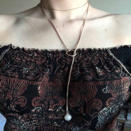 Allereya Long Circle Pearl Necklace Single Pearl Pendant Necklace Gold Y Necklace Adjustable Pearl Lariat Necklace Jewellery for Women and Girls