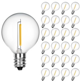 G40 Edison Clear Replacement Bulbs, 0.6W Shatterproof Light Bulbs for Outdoor String Lights, 2700K Warm White, E12 Base, IP44 Waterproof, UL Certified, LED Bulbs for Patio Garden Decor (25 Pack)