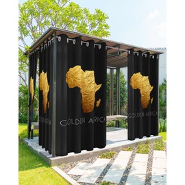 2 Panels Waterproof Outdoor Curtains 95 inches Long for Patio Golden Africa Modern Area Map Black Texture Indoor Outdoor Privacy Curtain Light Filter Grommet Drapes for Porch Cabana Pergola