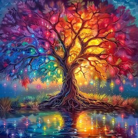 Tree of Life Diamond Painting Kits for Adults-Trees Diamond Art Kits for Adults,Colorful Tree DIY 5D Diamond Painting Gem Arts for Gift Wall Decor 14x14inch