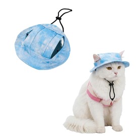 FORGEMATE Adjustable Sun Protection Hat for Indoor Cats, Waterproof Fisherman Hat with Ear Holes(Blue-M)