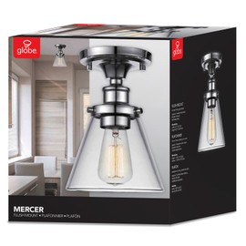 Globe Electric 65726 Mercer Light Flush Mount, Chrome with Glass Shades, 9.25"