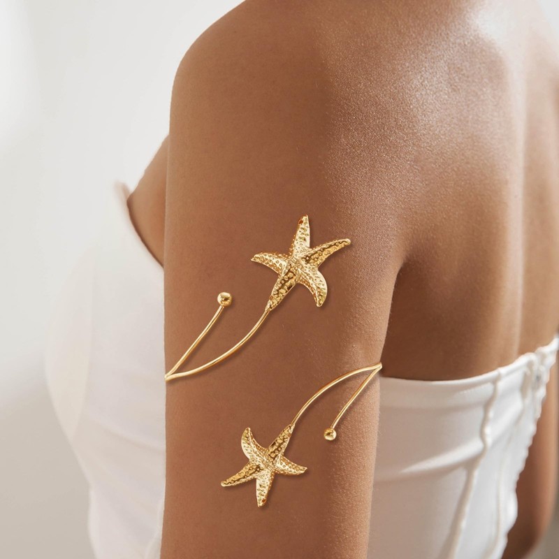 2PCS Gold Arm Cuff for Women Upper Arm Cuff Jewelry