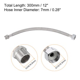 uxcell 12 Inch Long Faucet Supply Line Connector, G1/2 Female Compression Thread x G3/8 Male Connector Straight Thread 304 Stainless Steel Water Supply Hose Lines