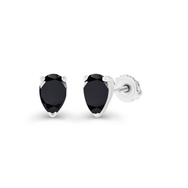 925 Sterling Silver 5x3mm Pear Cut Natural Black Onyx Birthstone Screwback Stud Earrings