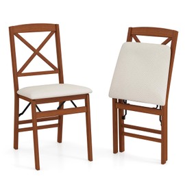 Giantex Folding Dining Chairs Set of 2, Modern Kitchen Chairs w/Padded Seat & Cross Backrest, Rubber Wood Frame, Max Load 400 LBS, Farmhouse Space-Saving Side Chairs for Living Room, Restaurant