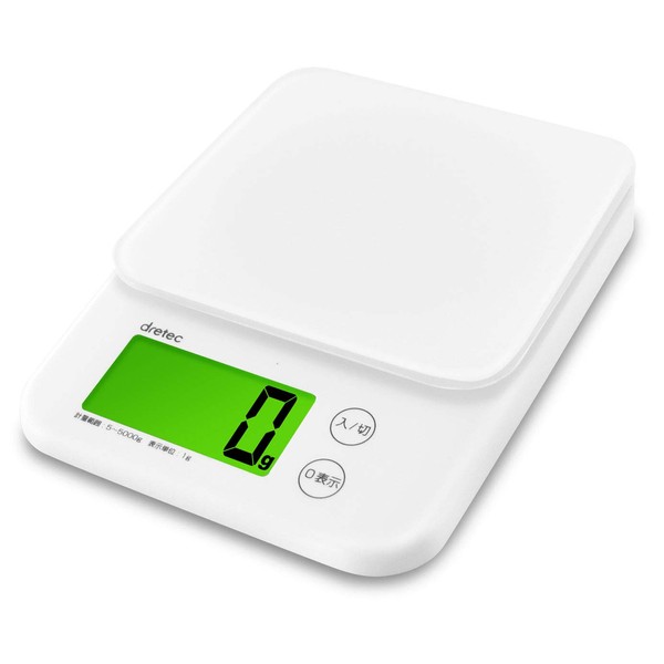 Dretec KS-513 Kitchen Scale, Digital, 11.0 lbs (5 kg), 0.04 oz (1 g), Backlight, Tare, Removable and Washable Measuring Plate