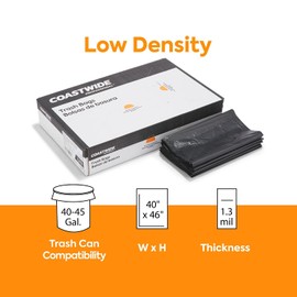 Staples COASTWIDE Trash Bg 40-45 Gal 40X46 Reprocessed Resin 1.3 Mil Black 100 Ct