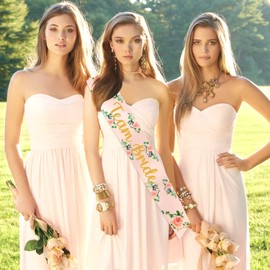 Yueshop Hen Party Floral Sashes Team Bride/Maid of Honour/Bridesmaid Bachelorette Hen Do Sashes Rose Gold Satin Golden Letter Perfect for Hen Do Accessories Wedding Bridal Shower Party