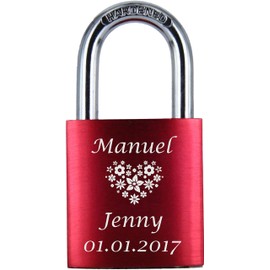♥ Love Goals Engraved Love Padlock with Engraving | Individual | Ideal Gift for Lovers & Couples | High-Quality Gift Packaging | Lock with 2 Keys | Anodised | M015 | Colour: Green, Blue, Red & Purple, red