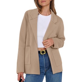 ANRABESS Women Blazer Cardigan Sweater Chunky Open Front Lady Jacket Coat Fall Outwear Coatigan 2024 Trendy Outfits Dark Khaki Medium