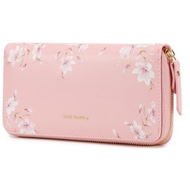 Pomelo Best Women's Large Purse in Long Format Flowers Embossing Zip Wallet with RFID Blocking and Many Compartments, pink, Classic