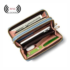 HillDog RFID Wallet Purse Wristlet Small Crossbody Bags with Phone Pocket for Women PU Leather (Blue)