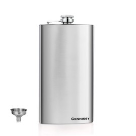GENNISSY 10oz Hip Flask for Liquor - 304 Stainless Steel Silver, Leakproof with Funnel & Never Lose Cap, Gift for Men Women (Groomsmen, Camping, Wedding)