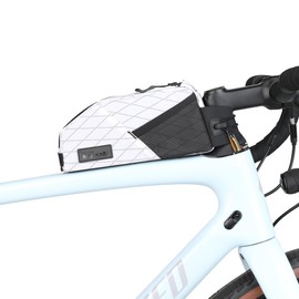 Rhinowalk Bicycle Top Tube Bag Bike Front Frame Bag Waterproof Bolt-On Screw Cycling Accessories Upper Pipe Nylon Pouch Pack for Mountain Road Bike(White)