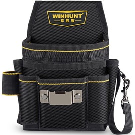 WINHUNT Tool Belt Pouch, Electrician Pouch 18 Pocket with Adjustable Nylon Belt 15x4x22cm Black (18 Pockets)