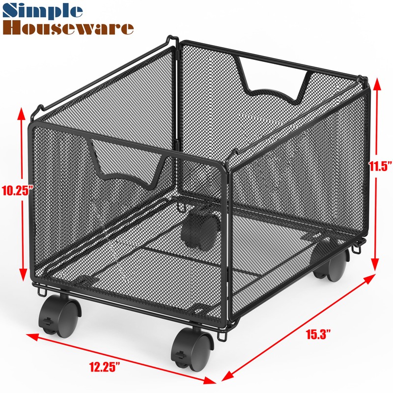Simple Houseware Stackable Mesh Hanging File Folder Organizer with Wheels,