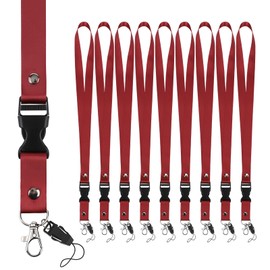 Segus Lanyard, Pack of 10, Red Lanyard, Long Key Ring with Band, Lanyard for Office, School, Hospital (Jujube Red)