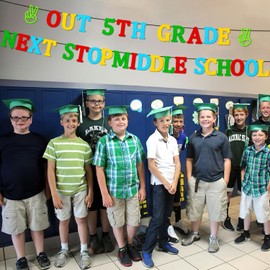 Out 5th Grade Next Stop Middle School Graduation Banners Party Decorations,Class of 2025 5th Grade Graduation Banner for Congratulation Grad Party Decorations Supplies