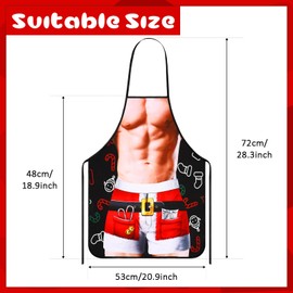 2 Piece Funny Gift Set for Men Women Novelty BBQ Apron Muscle Cooking Aprons Adjustable Waterproof Kitchen Apron for Christmas BBQ Party Adults Couples, Santa Claus