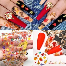 Fall Nail Art Stickers Maple Leaf Nail Foil Transfer Sticker Autumn Nail Stickers Nail Art Supplies Flowers Leaves Thanksgiving Nail Decals DIY Holiday for Women Girls Acrylic Manicure Decorations